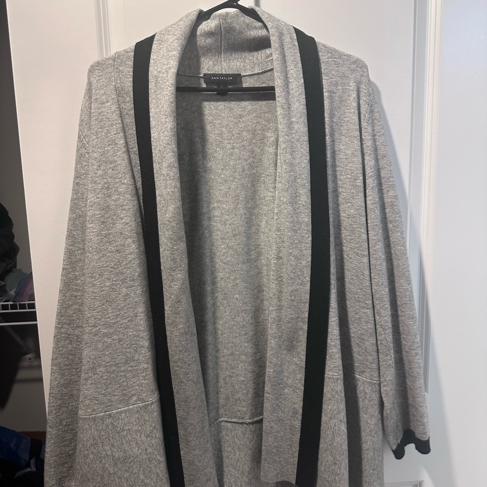 Ann Taylor Heather Gray Cardigan with Dark Accents